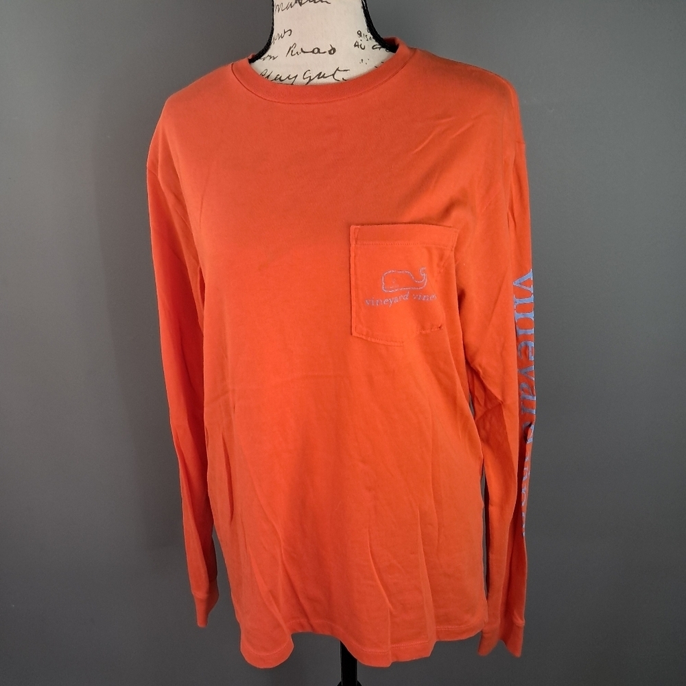 Vineyard Vines Orange Long Sleeve Blue Whale Pullover Shirt Size XS